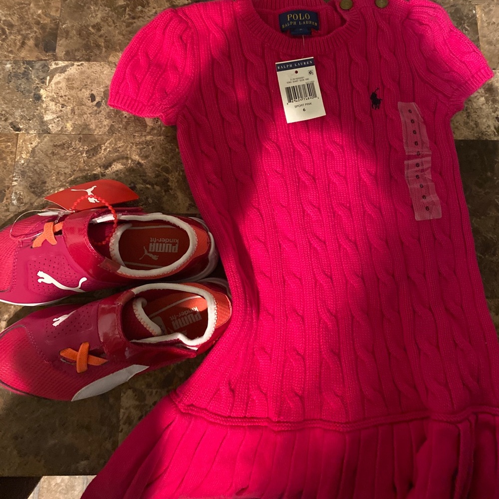 Girls  polo dress and matching Puma sneakers